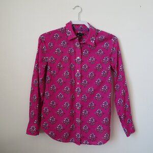 Talbots Pink Floral Button-Up Long Sleeve Cotton Shirt Women's XS